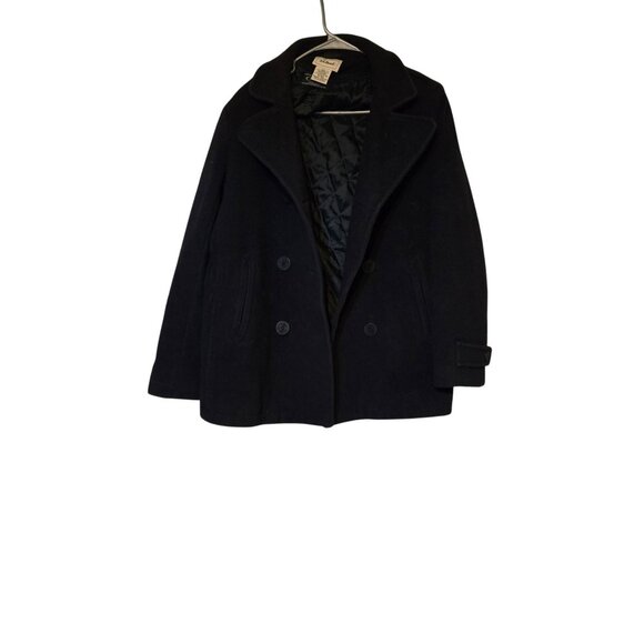 L.L. Bean Womens Black Wool Blend Double-Breasted‎ Peacoat Quilted Winter Jacket - Picture 3 of 7